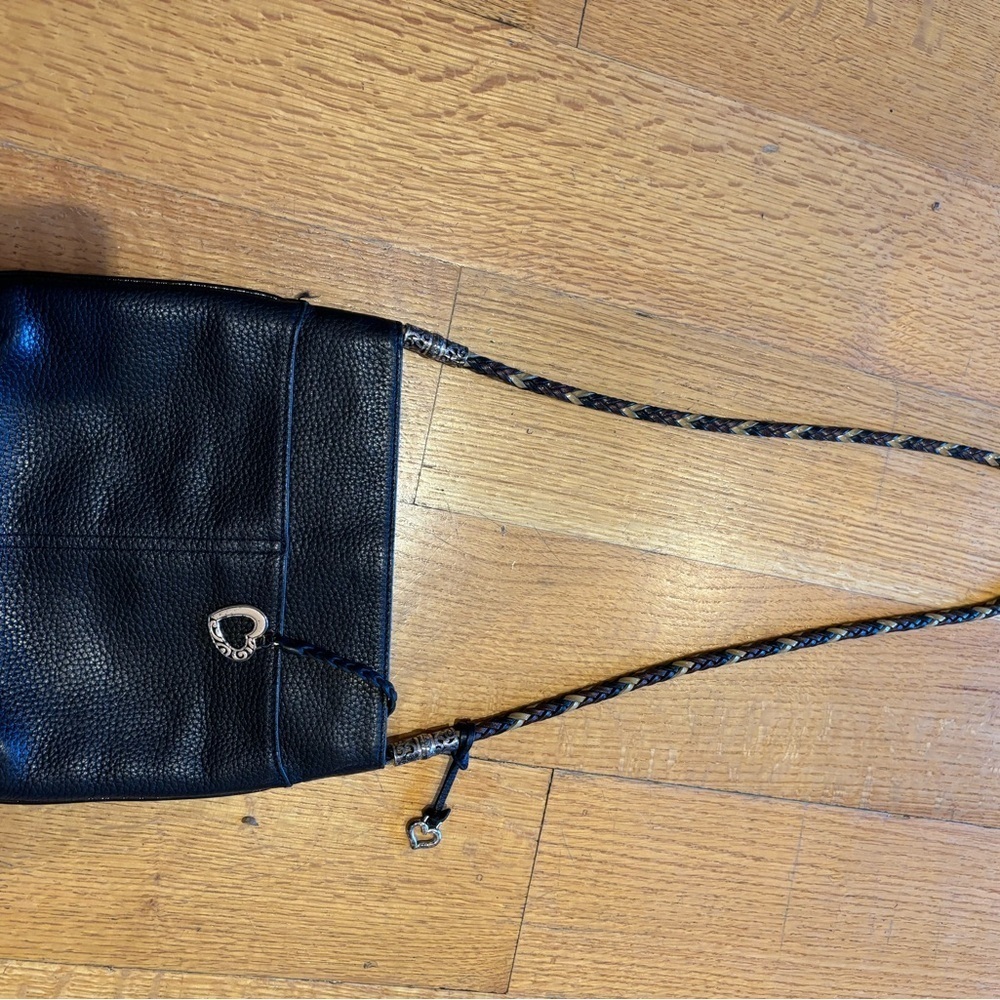 Brighton Black Leather Shoulder Bag Braided Strap - Picture 2 of 14